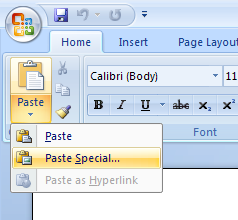 Then click Paste Special