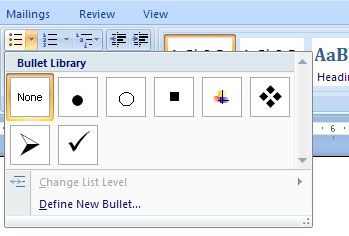 Click the Bullets button arrow