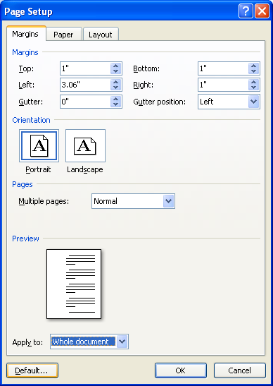 Click Default to make the new margin settings the default