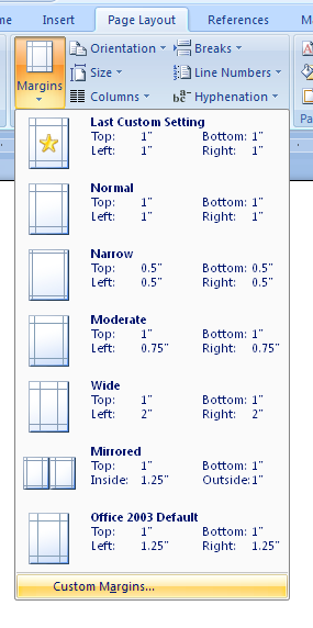 Create Custom Margins Using Page Setup