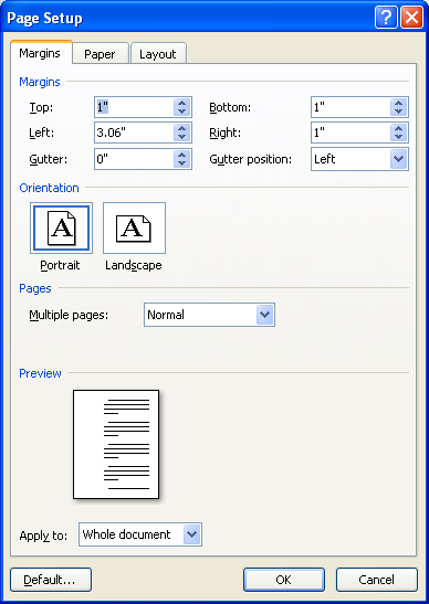 The Page Setup dialog box opens