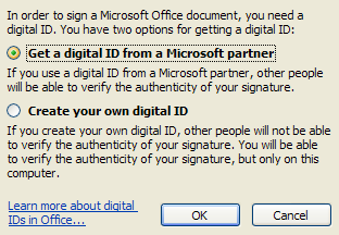 Then click the option to get an ID from a Microsoft Partner or create your own, and then click OK.