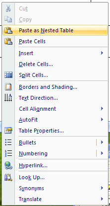 Then click Paste as Nested Table.