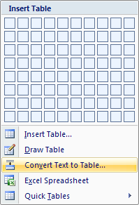 Then click 'Convert Text to Table'.