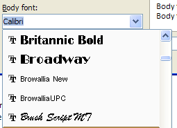 Click the Body font list arrow