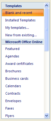 In the left pane, click Blank and recent.
