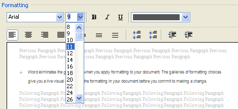 In the point size list, type 11.5 and press Enter.