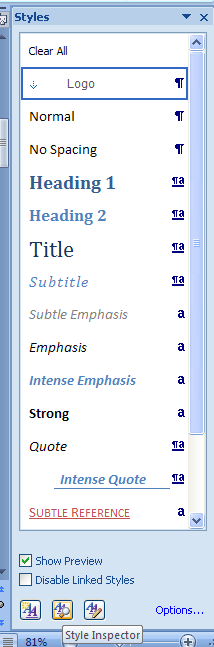 In the Styles window, click the Style Inspector button. The newly named style is now displayed for the selected paragraph.