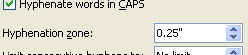 To specify the maximum amount of space between the word and the right margin, set value in the 'Hyphenation zone' box.