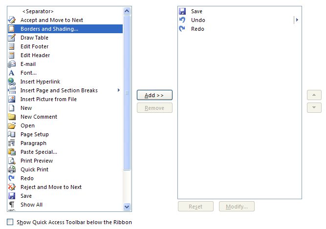 Then click the command from left column or from right column