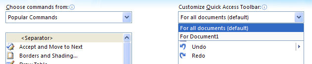Then click the Customize Quick Access Toolbar list arrow