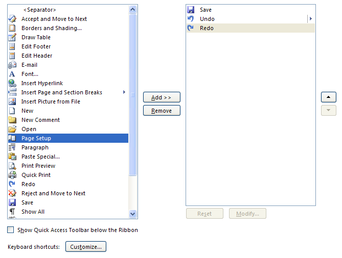 Then click the command from left column or from right column