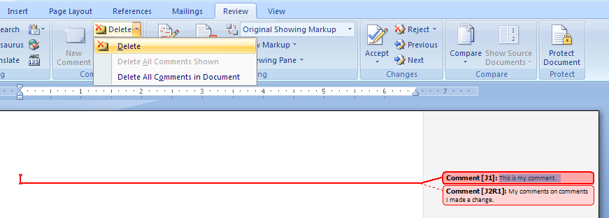 Then click the Delete button on the Review tab