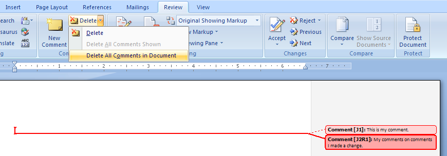 Then click Delete All Comments Shown.