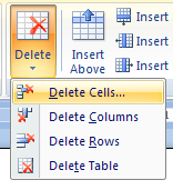 To delete Cells: Select the direction  and then click OK.
