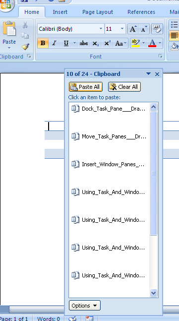 Drag the task pane to the left or right side of the program window.