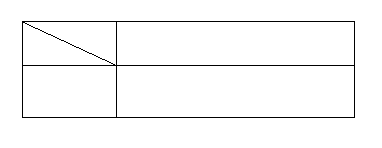 Diagonal lines split cells.