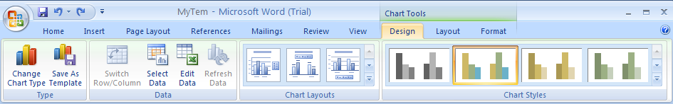 Click the Design tab under Chart Tools.