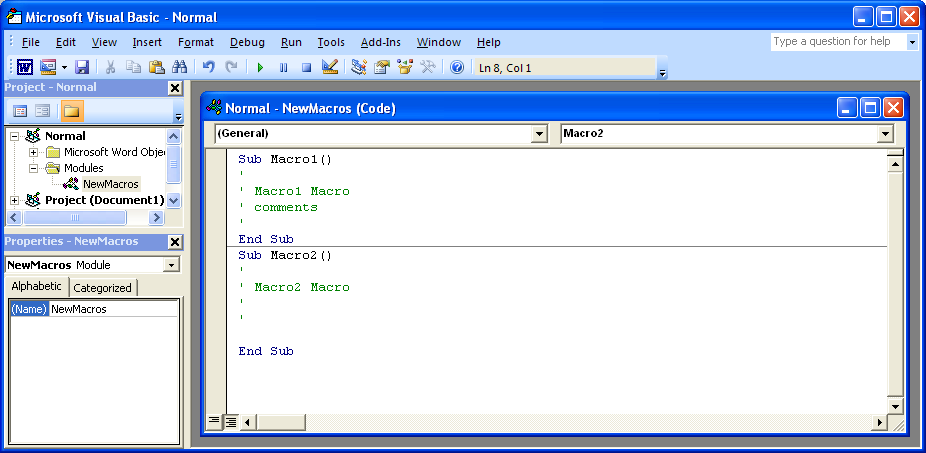 Type new Visual Basic commands.