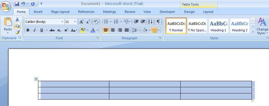 how to copy and paste a table in word 2007