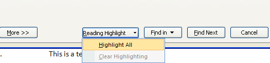 To highlight all items found, click the Reading Highlight button, and then click Highlight All.