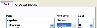 Select the Font tab Font dialog box