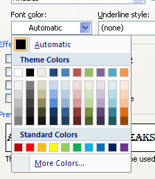 To change the font color, click Font Color, and then click a color.