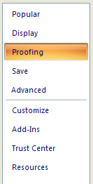 Then click Proofing