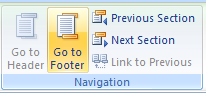 Click the Go to Header or Go to Footer button on to display the header or footer text area.