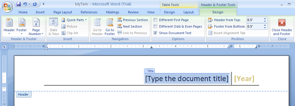 Click the header or footer box, and then type the text you want.