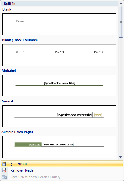 Or click Edit Header or Edit Footer to modify an existing one.