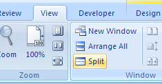Then click the Split button in the Window group.