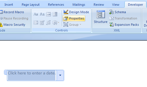 Click Properties to see the Content Control Properties dialog box.
