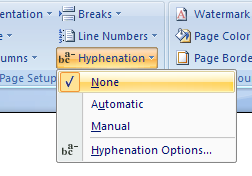 None: Removes automatic hyphens and moves words that break on a line to the next line.