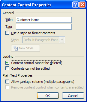 Select the Content control cannot be deleted checkbox in the Locking section.