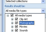 Then select the check box next to the types of clips you want to find.