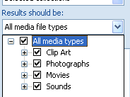To search a specific type of media file, click the Results Should Be list arrow