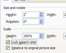 Check the 'Lock aspect ratio' check box in the Size and Position dialog box