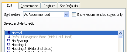 Click the tab with the operation you want to perform: Edit, Recommend, Restrict, or Set Defaults.