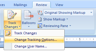 Modify Track Changes Options