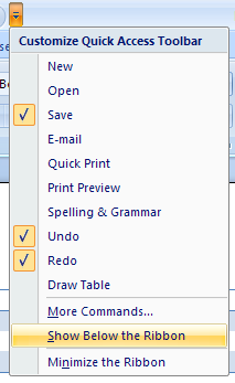 And then click Show Below the Ribbon or Show Above the Ribbon.
