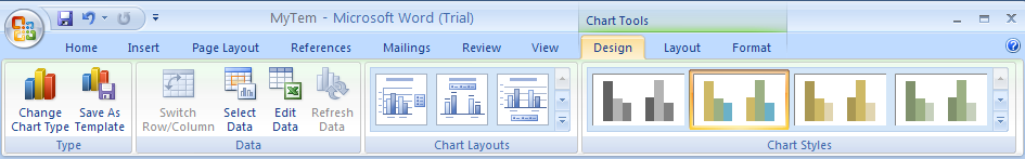 Click the Design tab under Chart Tools.