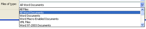 Click the Files of type list arrow
