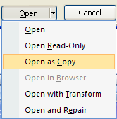 Open as Copy to open a copy of the selected file.