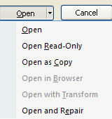 Open in Browser to open the selected Web file in a browser.
