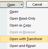 Open with Transform to open the selected XML file with transform.