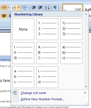 Numbering: Click to create a numbered list, with each paragraph being a numbered item. Click again to turn off numbering.