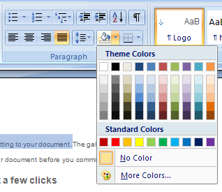 Shading: Click to select background shading for a selected paragraph or block of text.