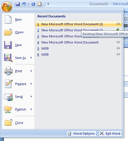 Click the Pin icon to pin a document on the Recent Documents list.