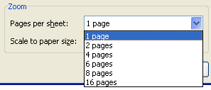 Specify the number of pages per sheet and the scale to paper size.
